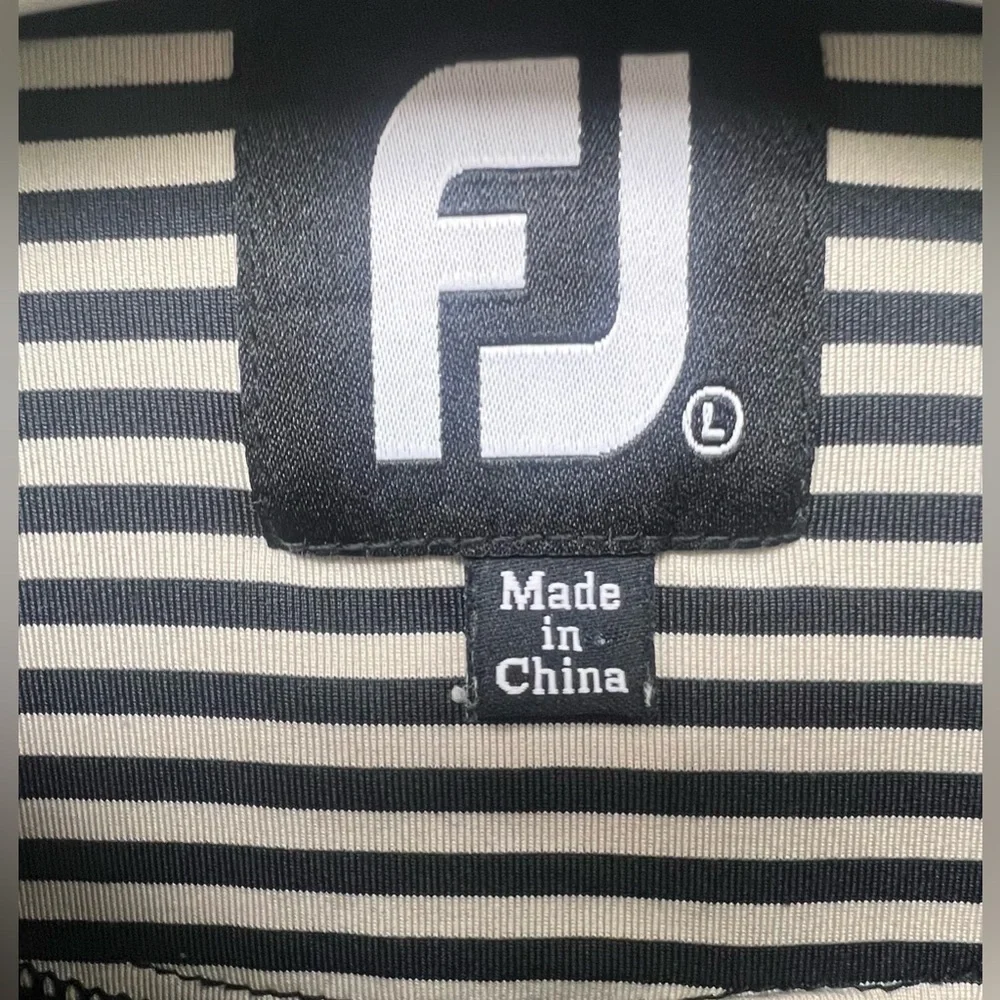 Foot Joy- Performance Polo-Black and Cream‎ Striped Men's Shirt,Size:Large